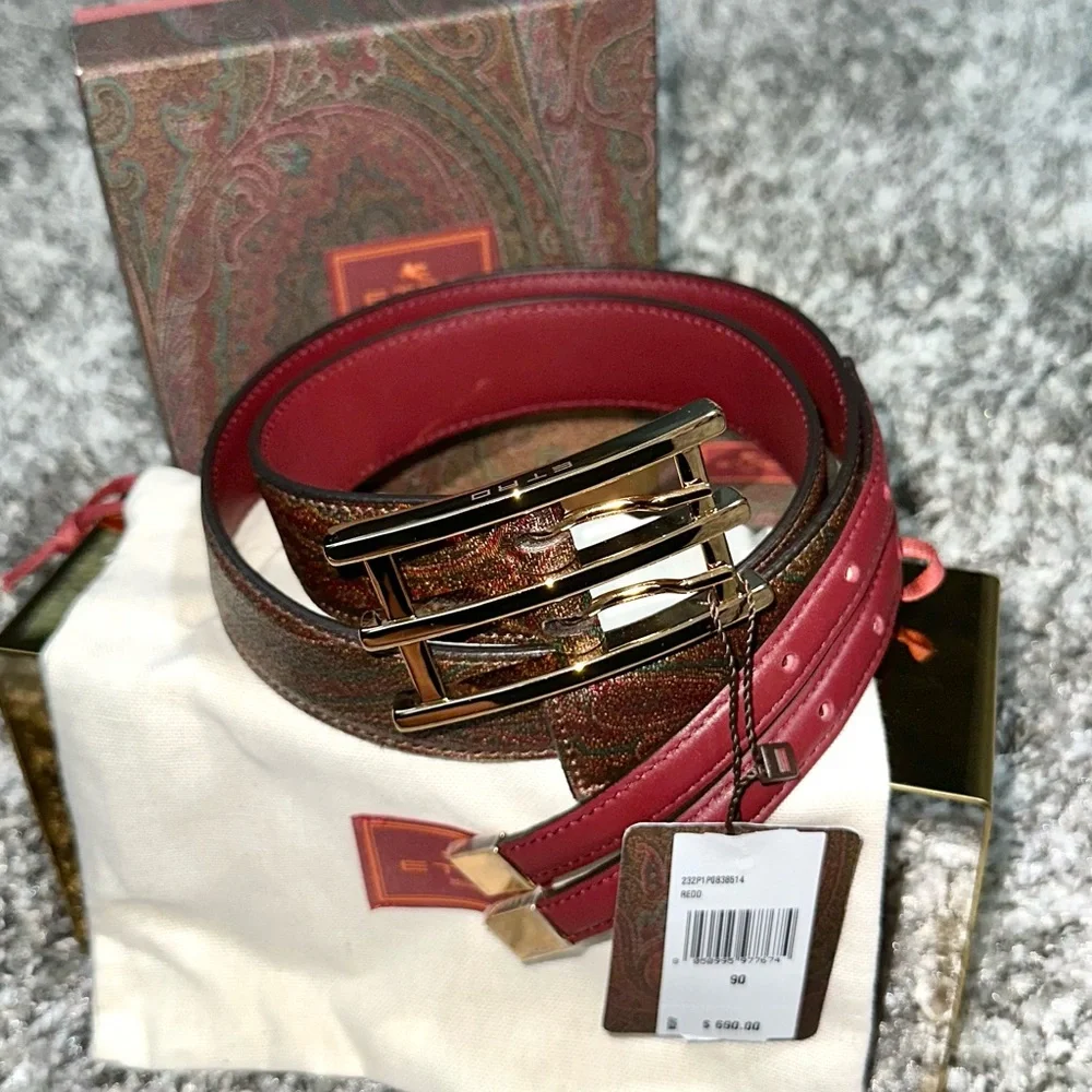 NWT ETRO Mixed-Media Belt With Golden Hardware - Size: 90cm/36in (L) (8/10)